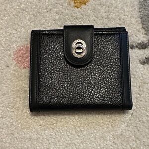 Bvlgari Black Leather Wallet with Silver Accent, unisex